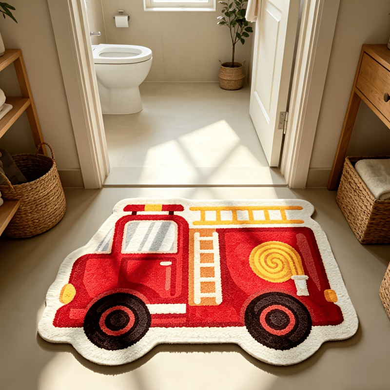 Japanese Outdoor Camping - VIKAMA Cartoon brandweerwagenvormige pluche absorberende vloermat,