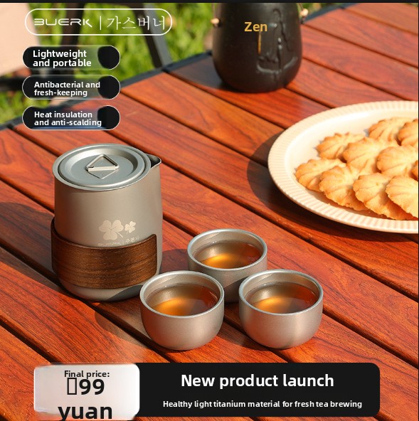 Outdoor Camping Kettle - Draagbare reis-thee-set met theepot van titanium-gecoate