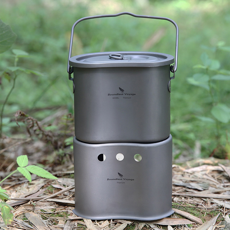 Outdoor Camping Wood Stove - Grenzeloze Reis Titanium Kookgerei Set Buiten